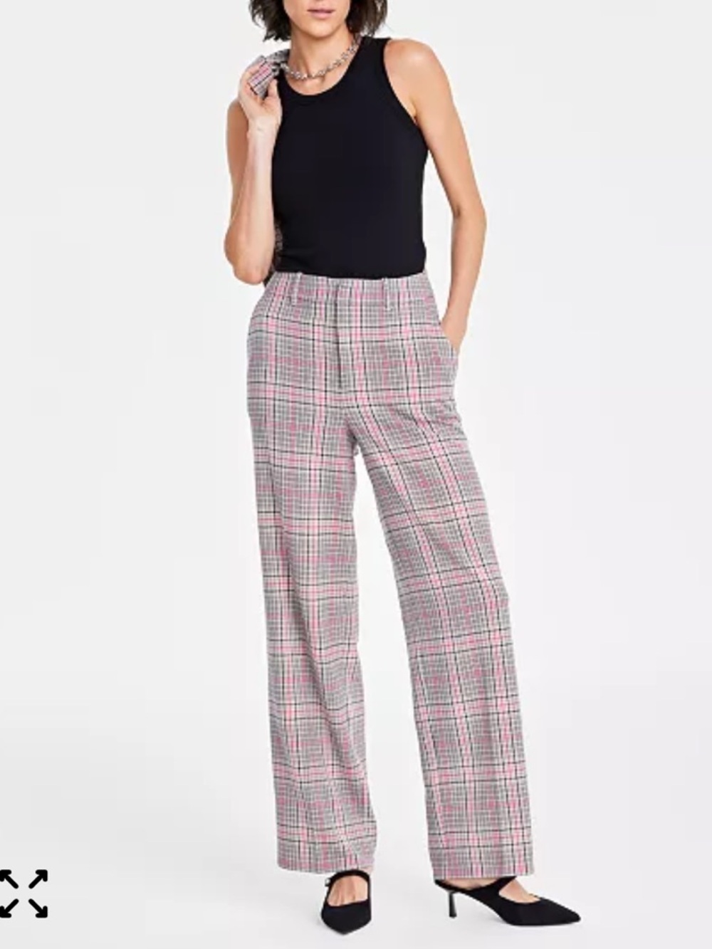 On 34th Wide Leg High Waisted Plaid Preppy Pants 14